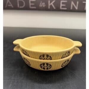 Vintage Mid Century Modern Flame And Frost 7" Stoneware Baking Dishes (2)